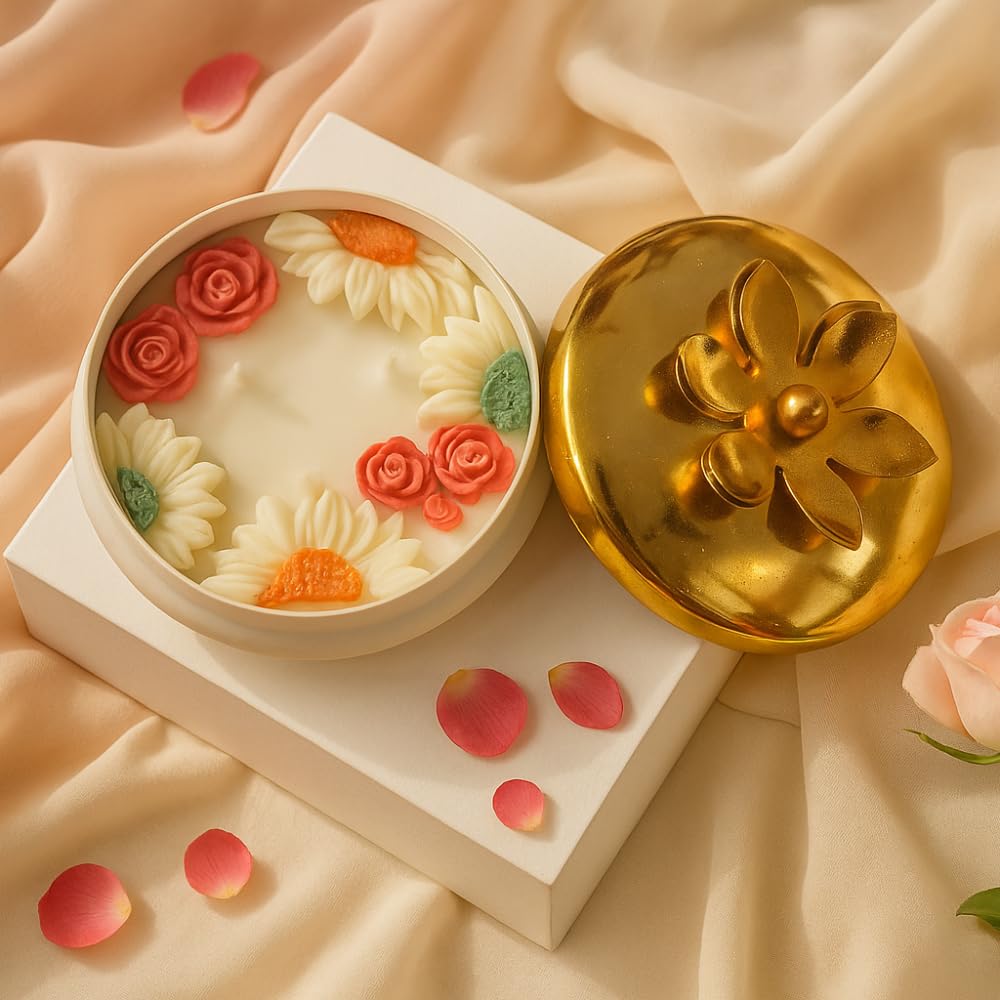 Urli Candle | Scented Soy Wax | 3-Wick | Decorative Floral Design | 5 inch | 145gm | 20+ Hour Burn Time | Perfect for Festive Decor & Gifting | Ultimate Magical Aromas (Paradise Petal Fragrance)-image-18