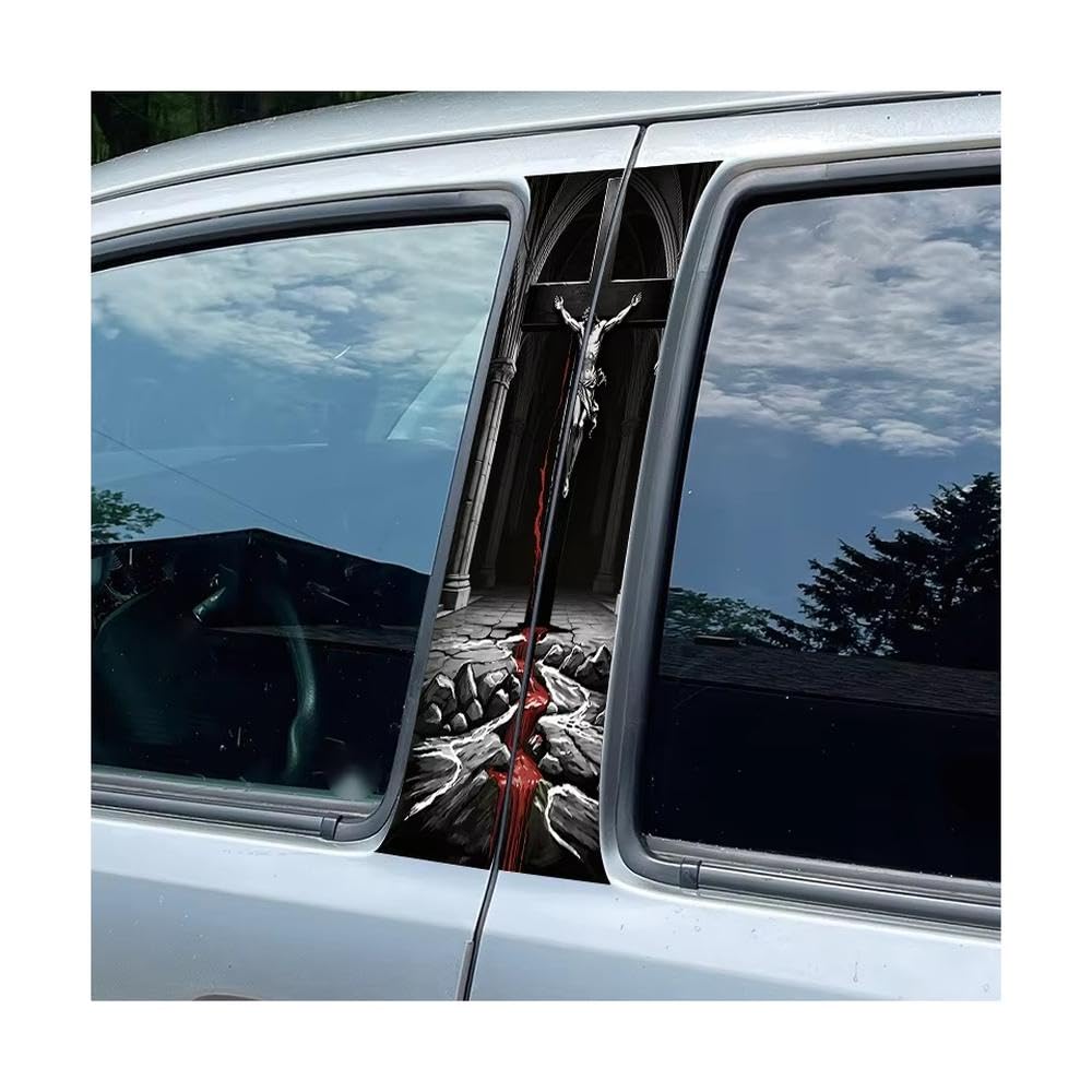 Bertdcx One Color Car Adhesive Waterproof Vinyl B Post Protective Crucified Jesus Glossy Stickers Auto Parts