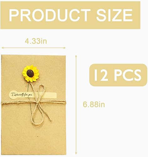 Miniatura 2 de 12 tarjetas de felicitación de flores secas con tarjetas de regalo hechas a mano en blanco, sobres de papel kraft retro marrón, tarjeta de notas,