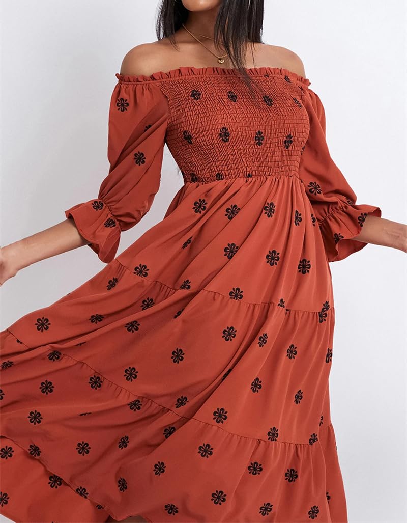 Dninmim Vestido de mujer sin tirantes para las cuatro estaciones, estampado floral, manga larga, fruncido, sin espalda, vestido midi ajustado