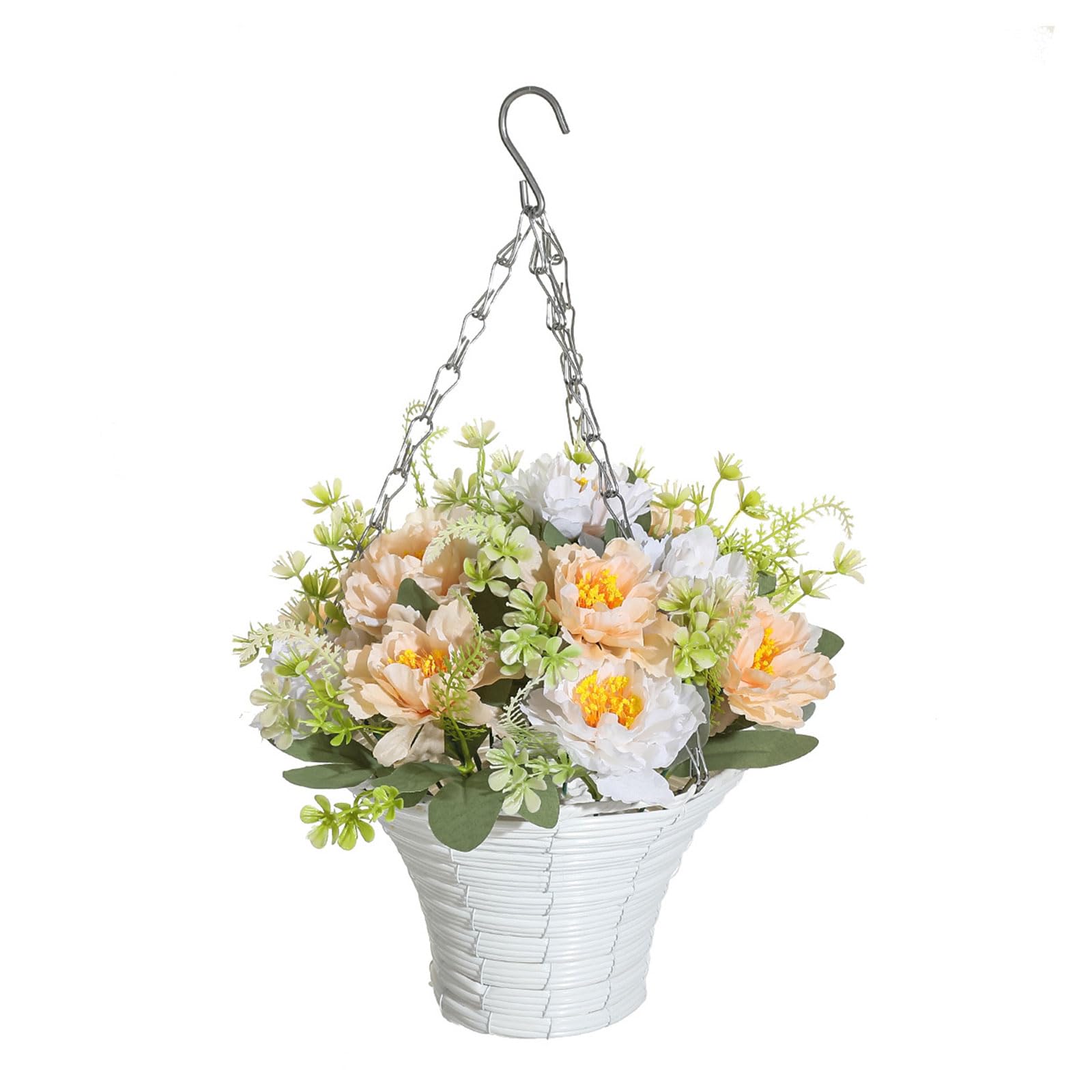 ljhnba Artificial Hanging Flower in Basket Fake Plant in for Outdoor Indoor Patios Courtyards Garden Iron
