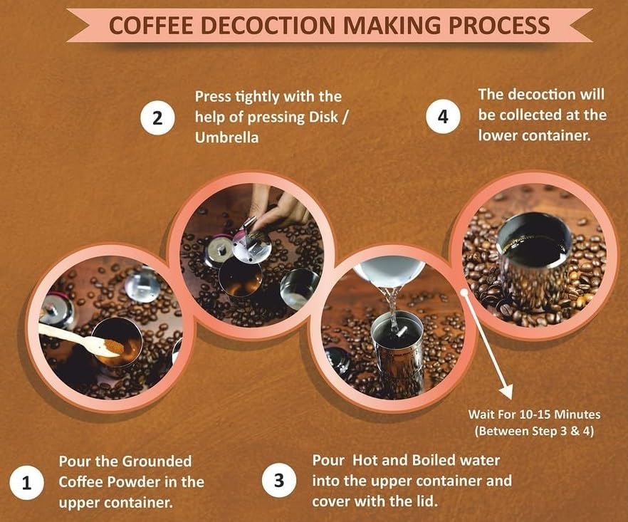 Image of Traditional Stainless Steel South Indian Filter Coffee Maker, 100ml Small, Size 0 with Dabra Set | Madras Kaapi Drip Decoction Maker Brewer Dripper