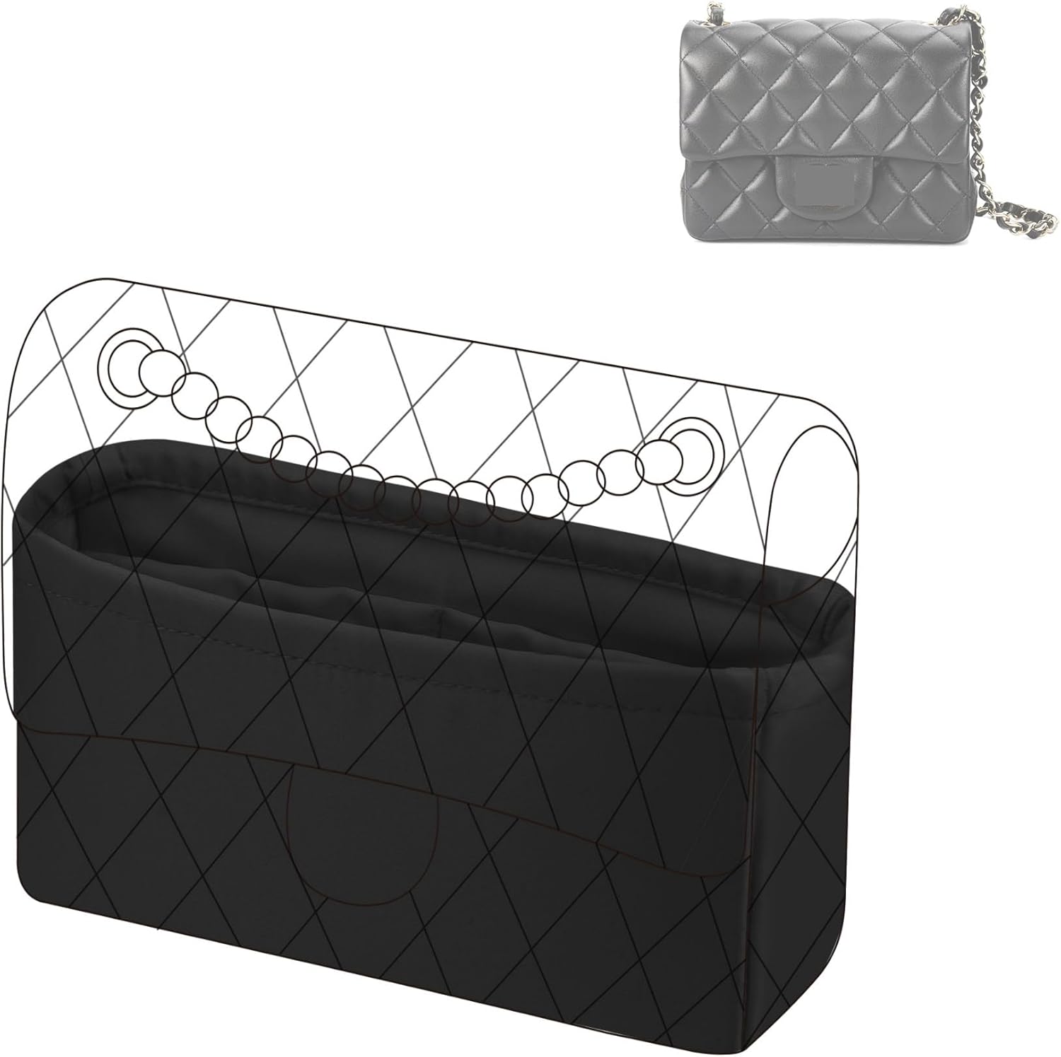 DGAZ Purse Organizer Insert For Chanel Mini Square 17 Bags，Silk Bag Organizer，Luxury Handbag & Tote Shaper(Black,Mini Square 17)