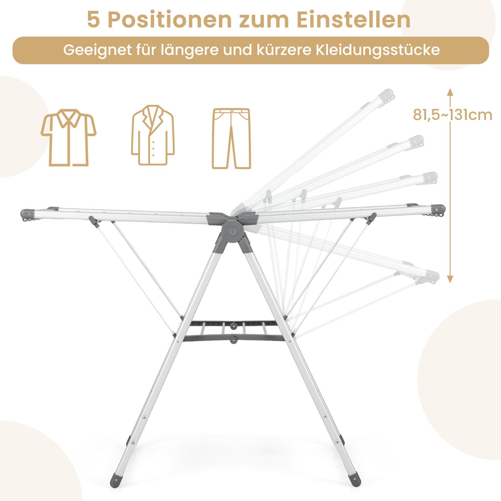 GIANTEX Klappbarer Wäscheständer, 2-lagiger platzsparender Aluminium-Wäscheständer mit verstellbaren Flügeln, 21 Trocknungsschienen, 10 Seitenspangen und 4 Schuhhaltern