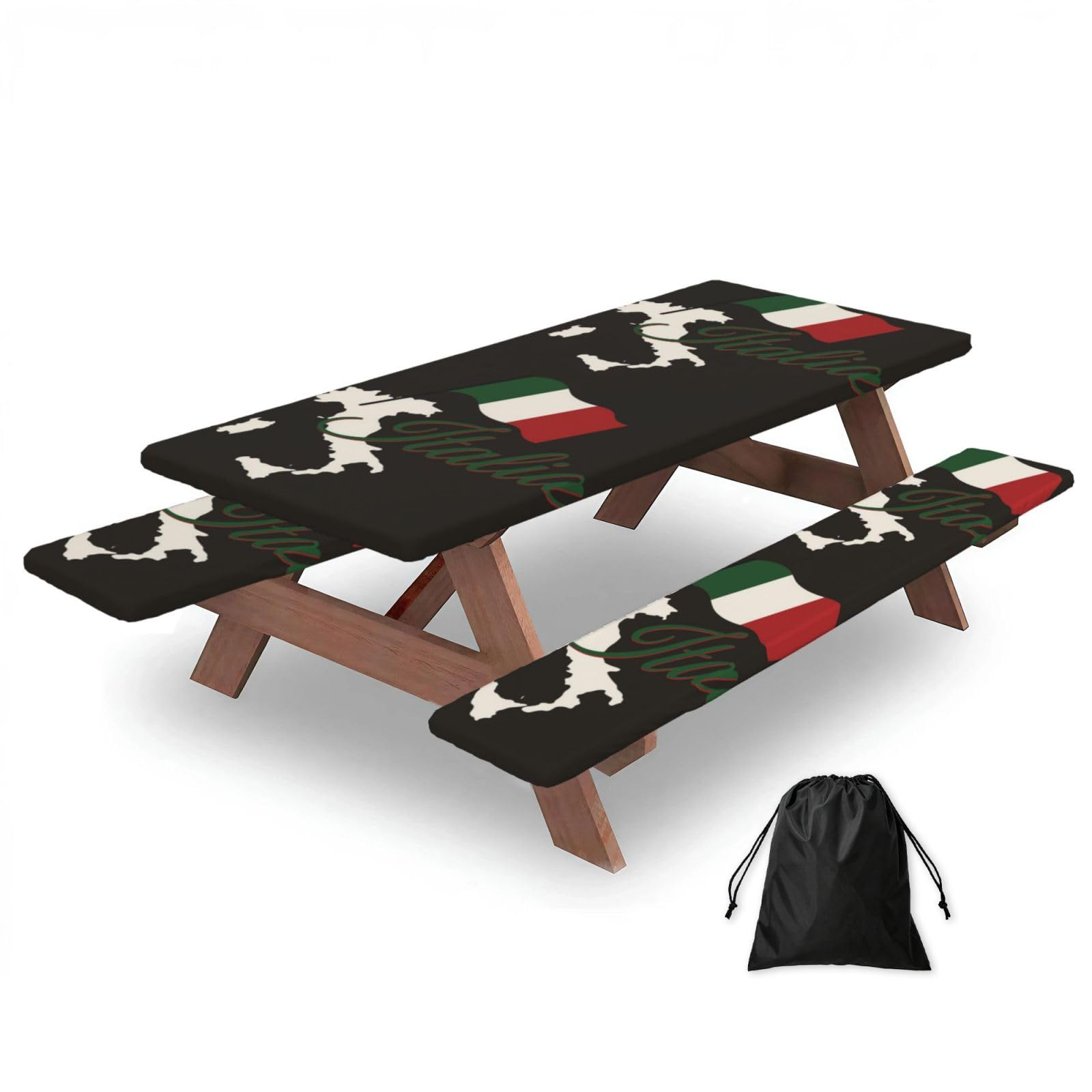 Zyjhyy Black Italian Silhouette Print Party Table Covers With Bench Covers Set Of 3 Picnic Table Cloth Wipe Clean For Garden Camping