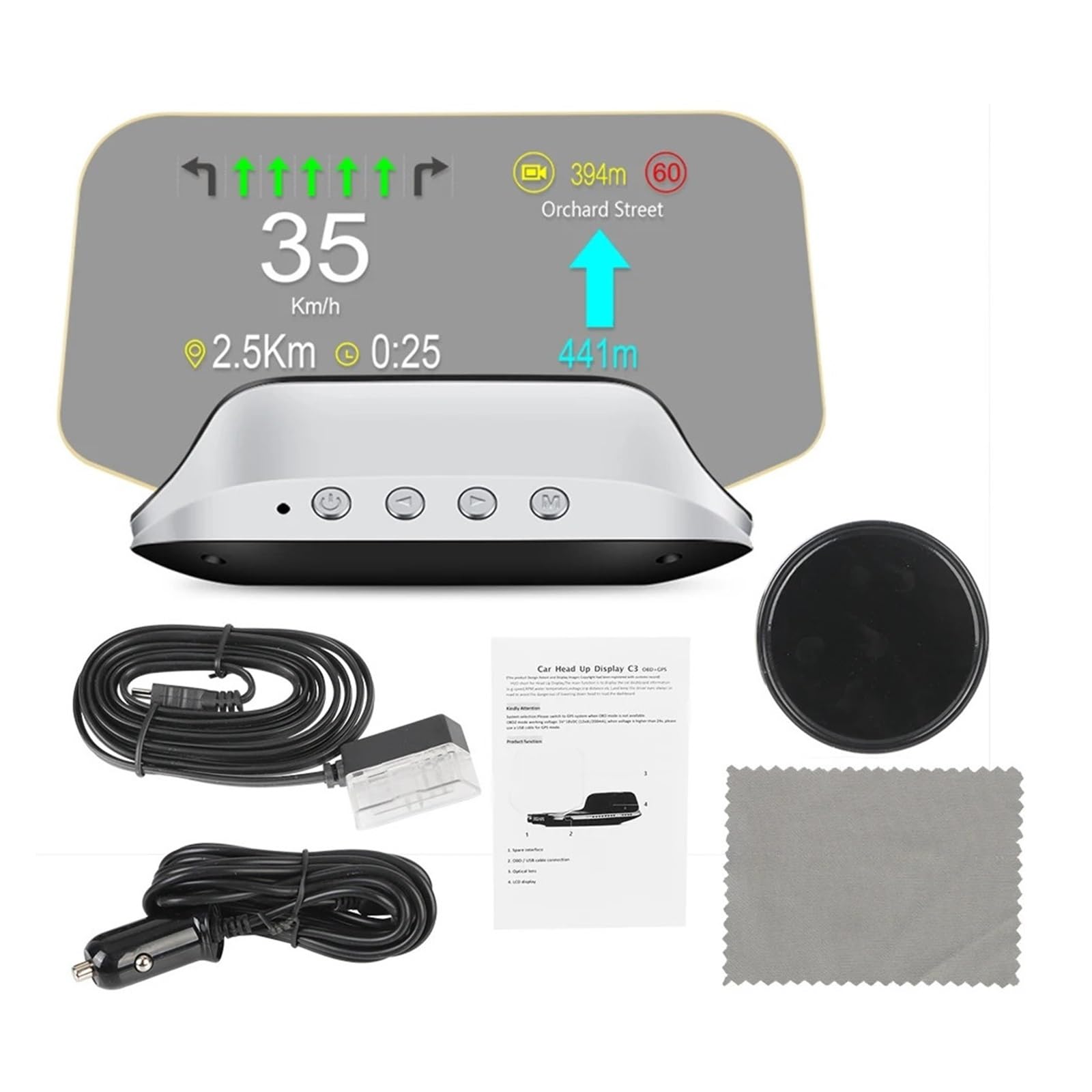 C3 12V Coche HUD OBD2 Pantalla Frontal Navegación GPS Velocímetro Digital A Bordo Proyector De Computadora OBD 2 Prueba De Escáner para todos los vehículos