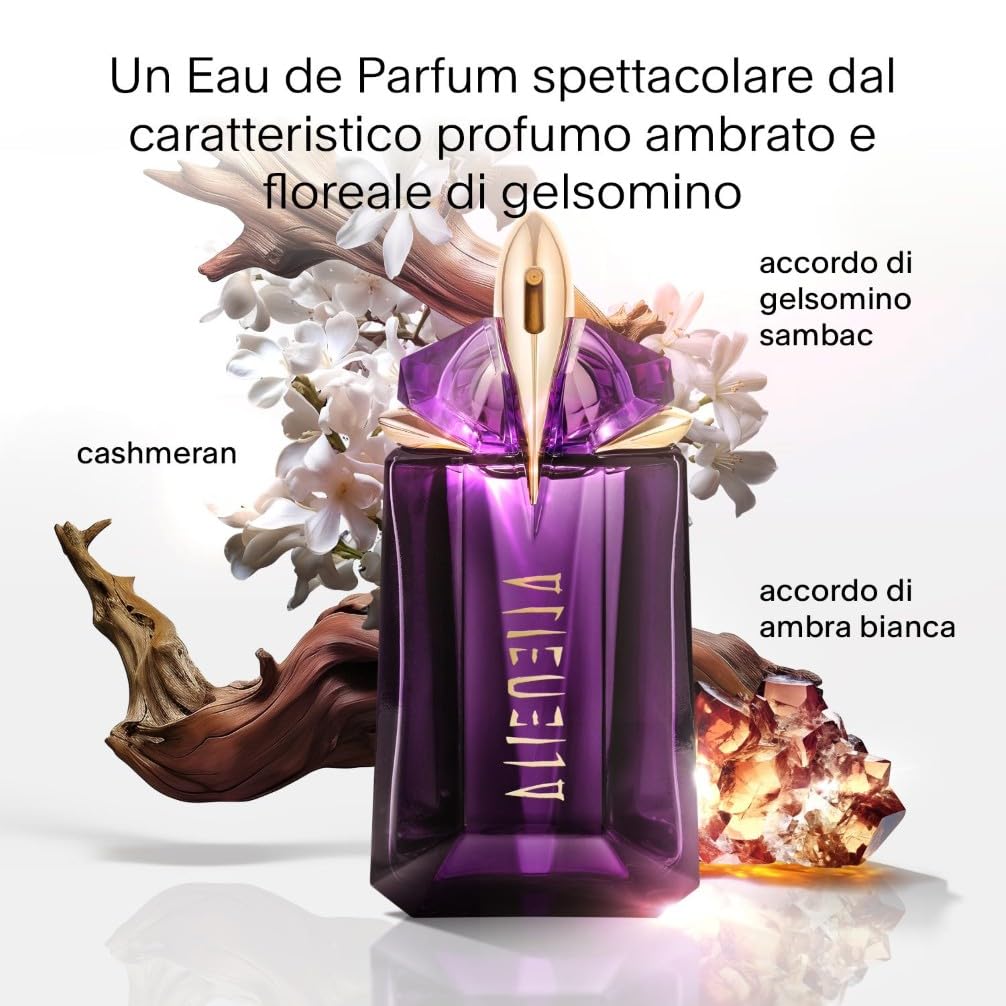 MUGLER Alien Eau de Parfum per Donna, Ambrato, Legnoso e Floreale, Casherman, Ambra e Gelsomino, Fragranza Straordinaria, Mistica e Senza Tempo, Ricaricabile