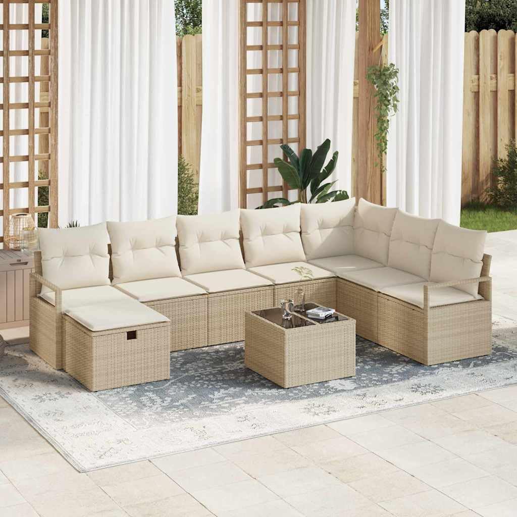 Ensemble de canapés de Jardin modulable polyrotin Beige 5 pcs avec Coussins, assises et Table, Coins et Pouf de détente pour terrasse, Patio