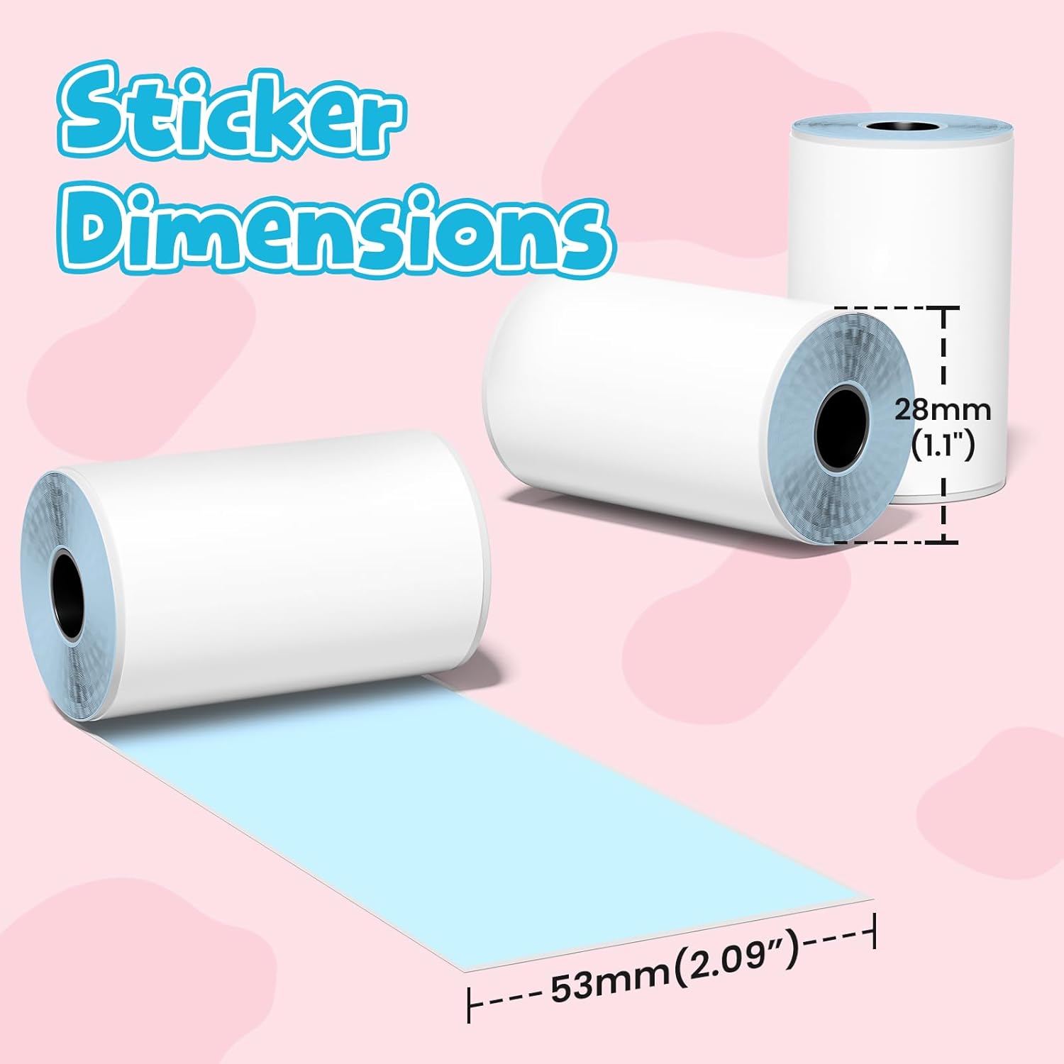 Phomemo Blue Self-Adhesive Thermal Paper, Glossy Printable Sticker Paper Label for Phomemo M02/M02 Pro/M02S/P2S/M03/M04S Mini Sticker Printer, 50mm x 3.5m, Diameter 28mm, 3-Rolls, Image Time 20 Years - Image 2