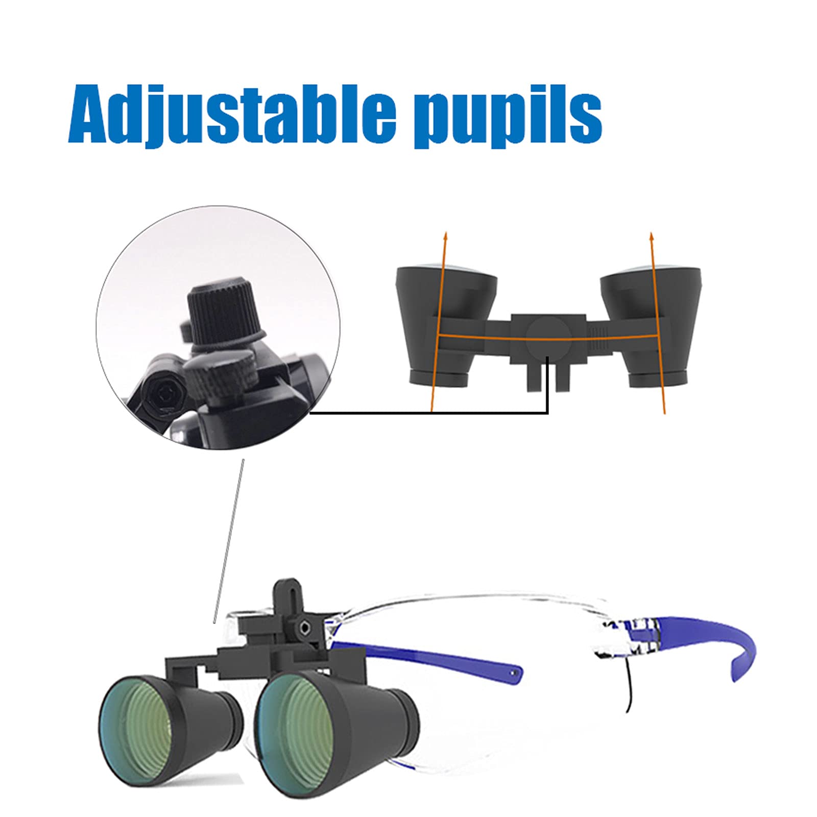 Lupa Gafas con Luz Manos Libres Cabeza Lupas de Aumento para Dental Quirúrgica, Lupas Binoculares Quirúrgicas Profesional Gafas Aumento 2.5X