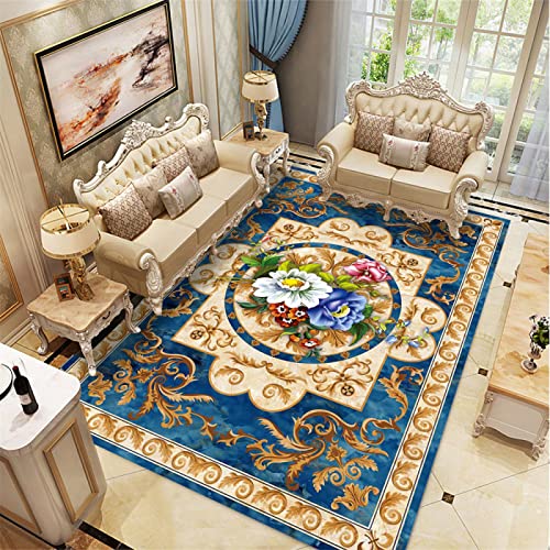 Tapis de sol bleu 100x200cm lavable et antidérapant pour salon et chambre