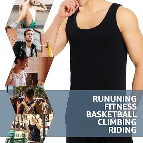 reshmena® 1 Mens Cotton Vests Tank Tops Sleeveless Plain Breathable Slim Fit Summer Top Vest Everyday Athletic wear Men Workout Shirts Vest Black, S - Image 5
