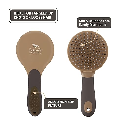 Miniatura 3 de Harrison Howard Cepillo de cola y melena de caballo, cepillo profesional para el cuidado ecuestre, desenredante, cepillo antideslizante, marrón