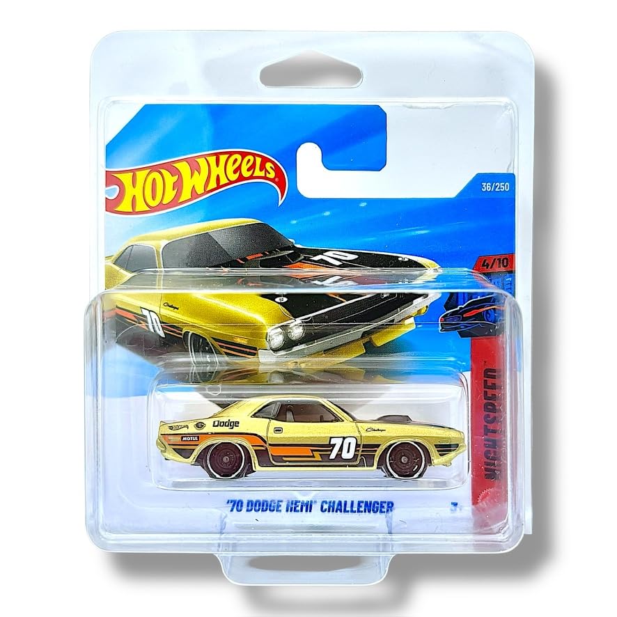 Hot Wheels '70 Dodge Hemi Challenger (Gold, Black & Orange) 4/10 Nightspeed - 2026-36/250 (Short Card) - includes a KLAS Car Keeper Protector Case - JJJ07
