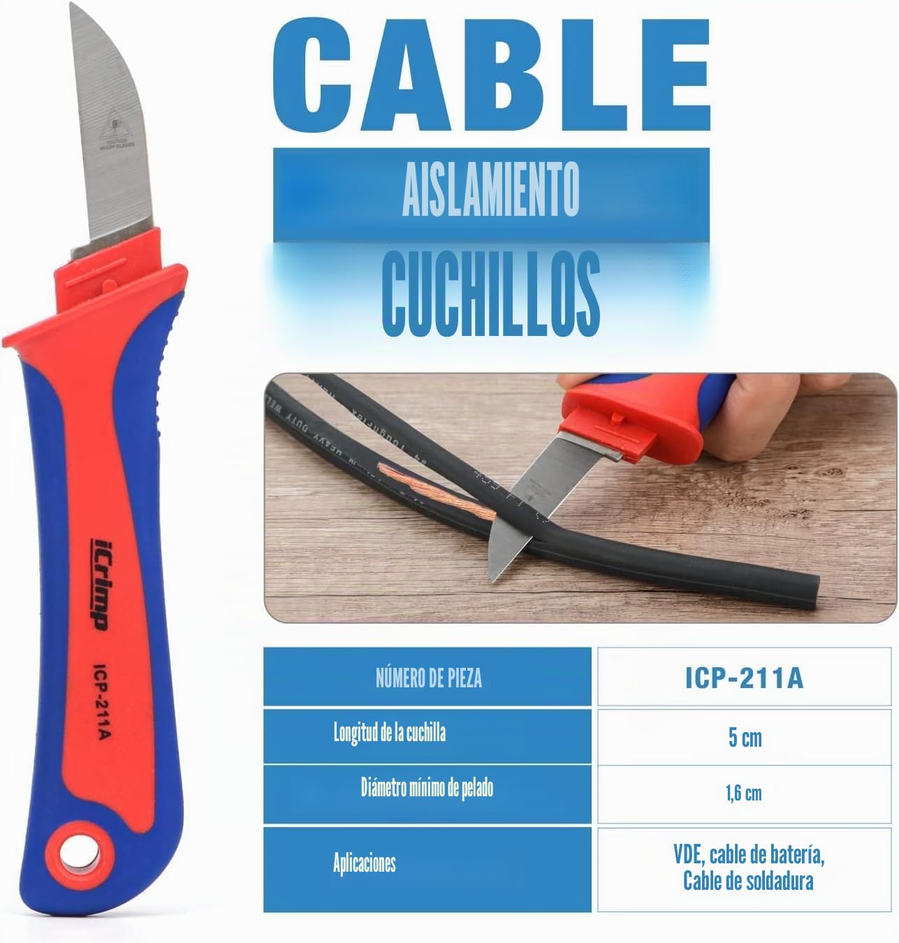 iCrimp - Juego de alicates para cables de batería, alicates para zapatos de cobre robustos y conectores planos, alicates de conexión a tierra de 6-50 mm² con cortador de alambre y cuchilla pelacables