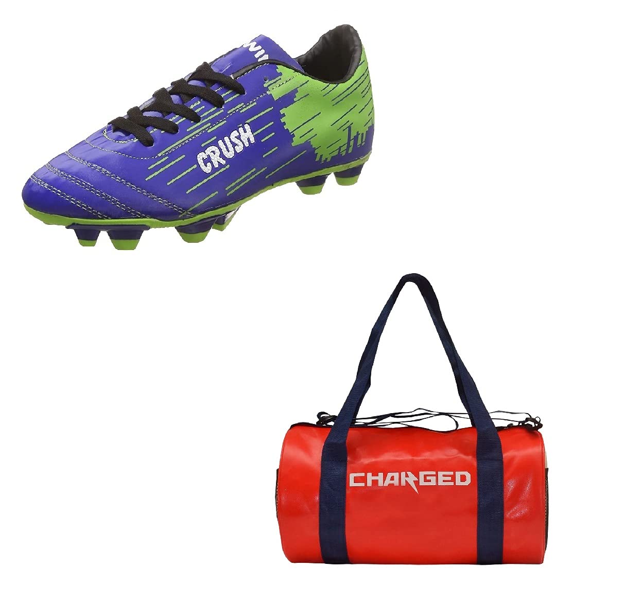 Charged Sports Bag Artize Red With Gowin Football Shoe Crush Blue Green Size-9