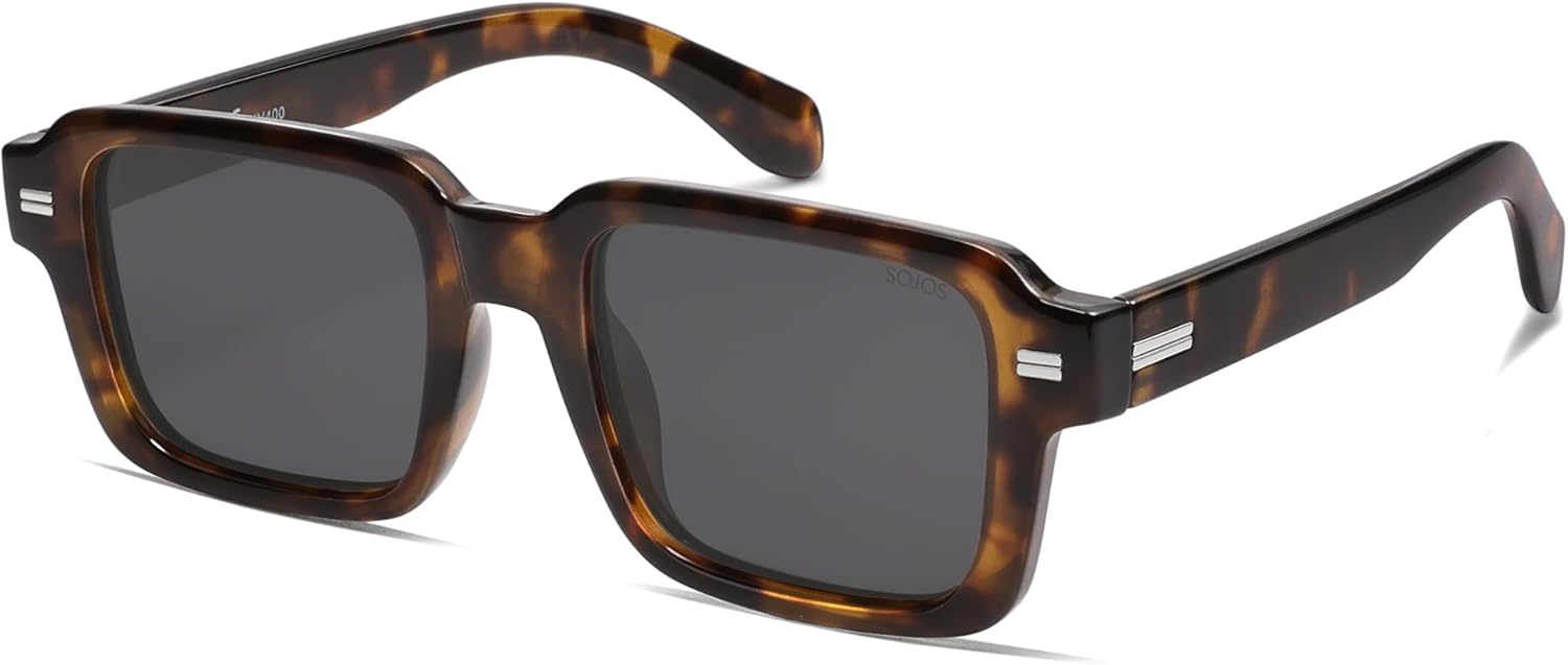 SOJOS Retro Square Polarized Sunglasses for Women Men, 70s 80s Classic Vintage Rectangle Shades SJ2345