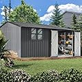 UBGO Extra Large Sheds 10ftx12ft,Outdoor Storage Sheds with Window,Tiny House,Metal Storage Shed with Design of Lockable Doors,Utility and Tool Storage for Garden,Backyard,Patio,Outside-Grey