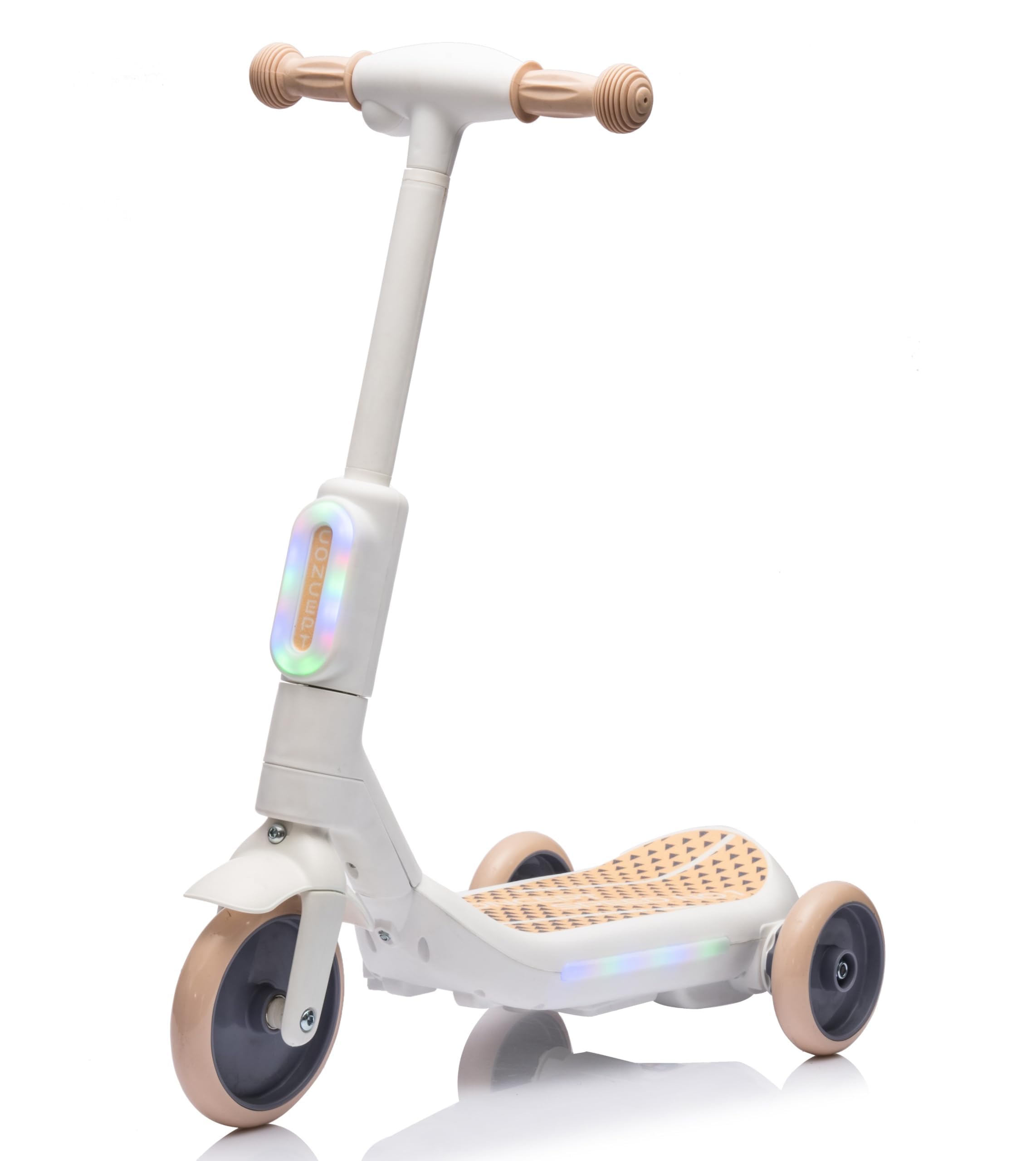 Monopattino Elettrico per Bambini 2 in 1 con Luci LED Giocattolo a Batteria 6V e a Spinta 3 Ruote Portata 30 kg (Beige)
