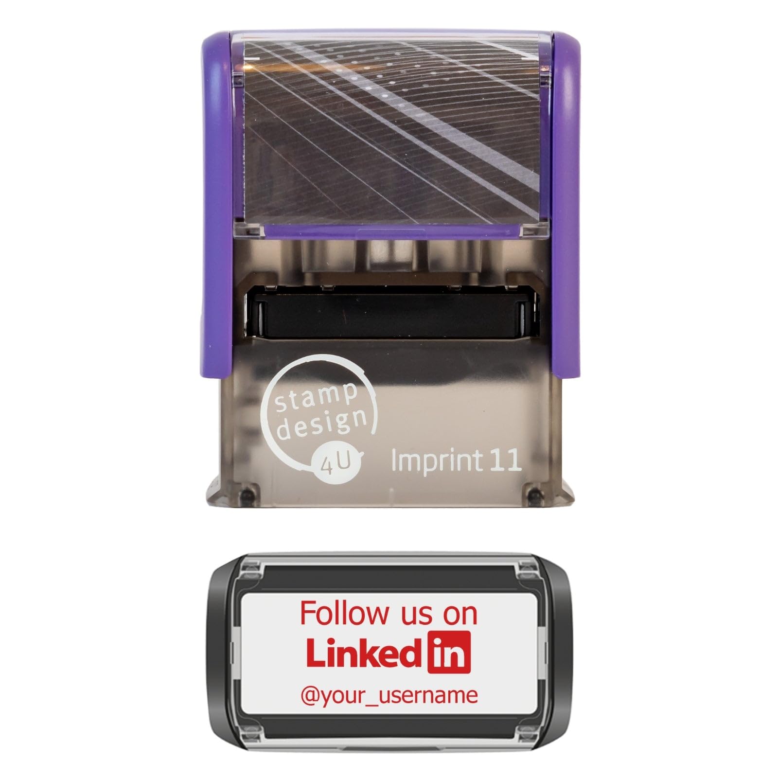 Personalised Social Media Custom Stamp Self Inking - Follow us on LinkedIn in Red Ink