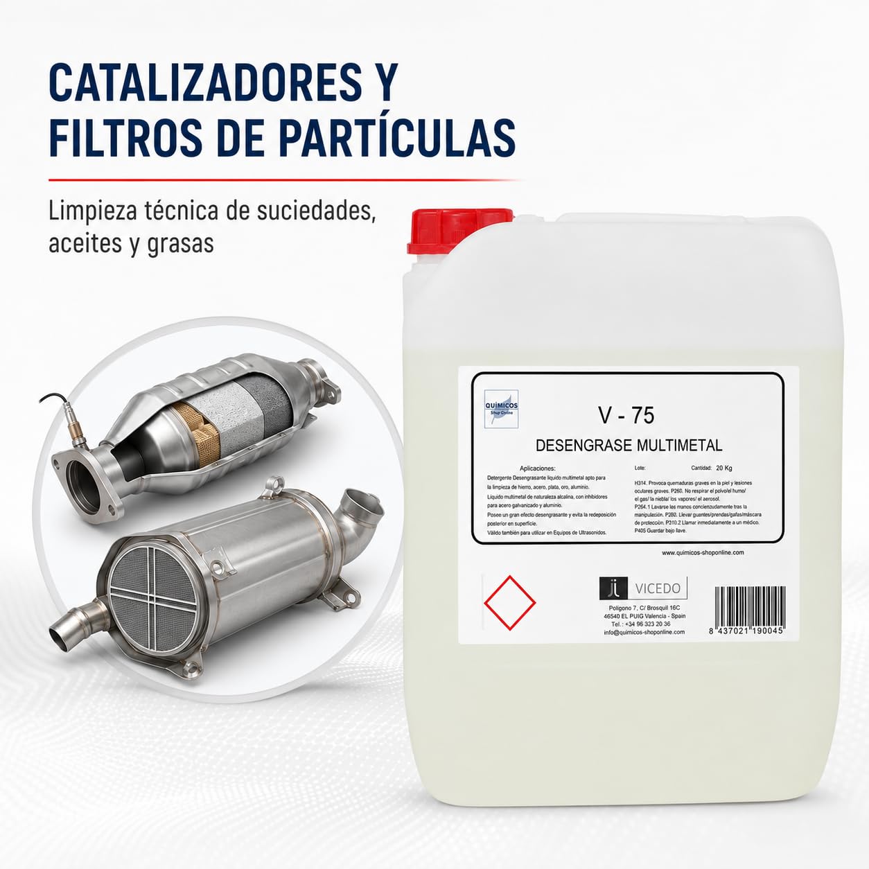 V-75 (20K) Líquido Desengrasante Multimetal para Ultrasonidos, 20L | Catalizadores, Filtros Partículas, Piezas Motor