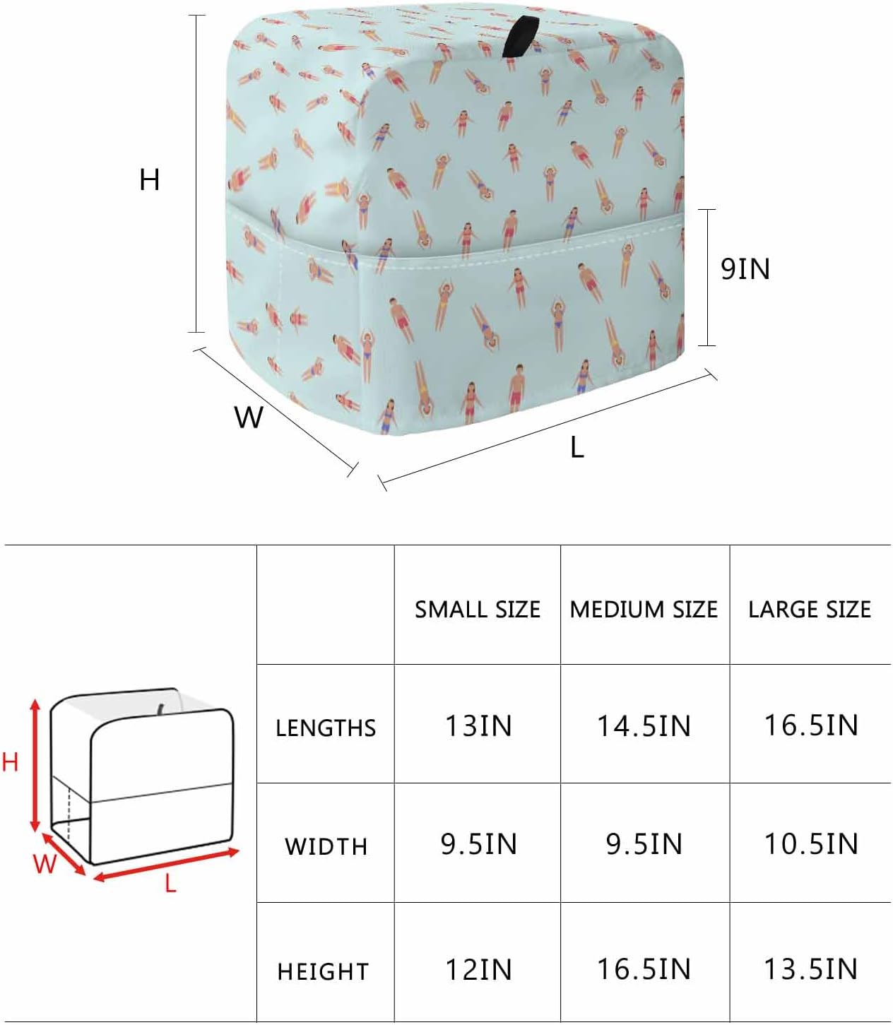 Summer Swimmers Stand Mixer Cover with Storage Pocket, Waterproof Kitchen Mixer Covers, Cartoon Swimming Girls Boys Sports Kitchen Appliance Dust Cover Compatible with 5-8 Quart Mixers