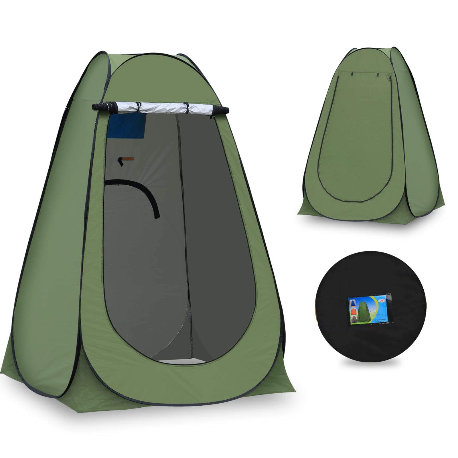 CLIPOP Pop Up Toilet Tent, Portable Shower Privacy Waterproof Anti-UV Changing Dressing for Beach Fishing Hiking Bathing, Outdoor Camping, With Carrying Bag (150×150×190 cm, Green)