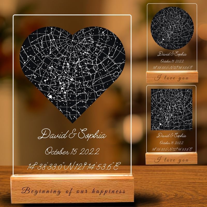 Custom Star Map Plaque, Personalized Star Constellation Chart Nig...