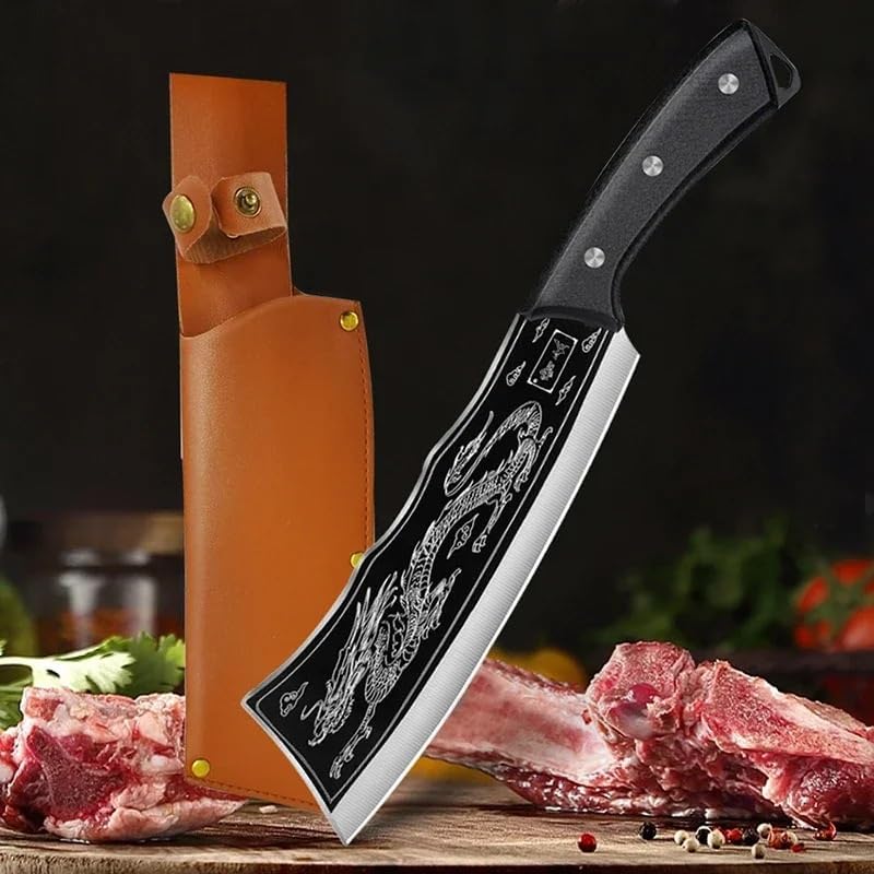 Meat Cleaver,Cleaver Knife 8 Inch High Hardness Family Special Bone Knife, Meat Knife, Sharp Thickened Stainless Steel Forged Kitchen Knife With Sheath, LAMAJIGA5844