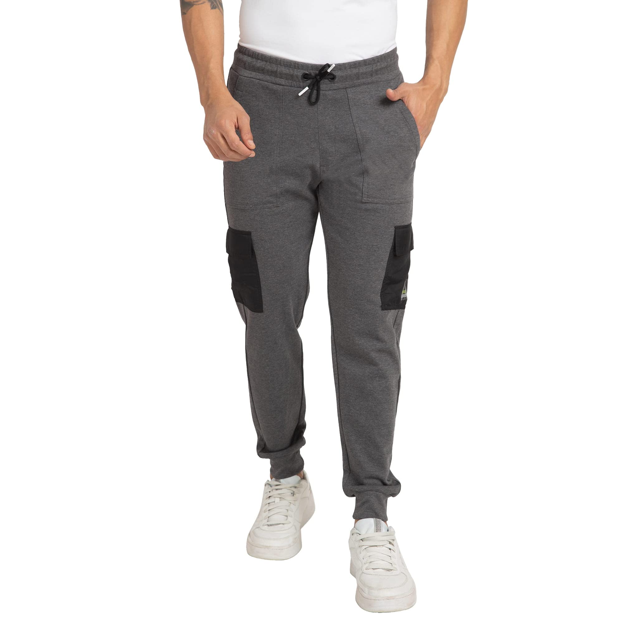 Spykar Men Mid Rise Anthra Melange Slim Fit Ankle Length Blended Jogger Trackpant in neutral