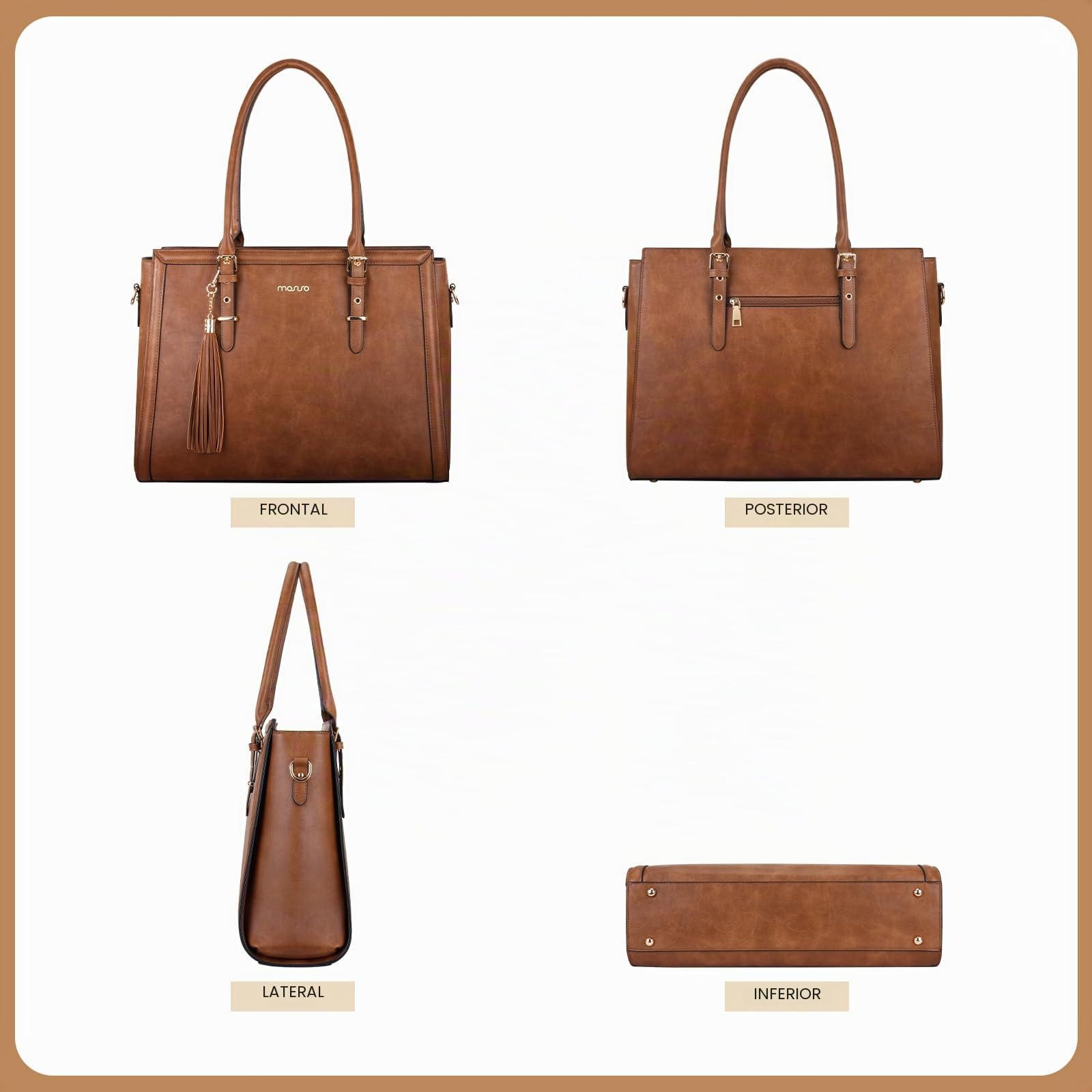 MOSISO Bolso Portátil de Mujer, Bolso Tote Vintage PU | con Compartimento, Gran Capacidad Bolso Mano para Trabajo con Monedero&Borla