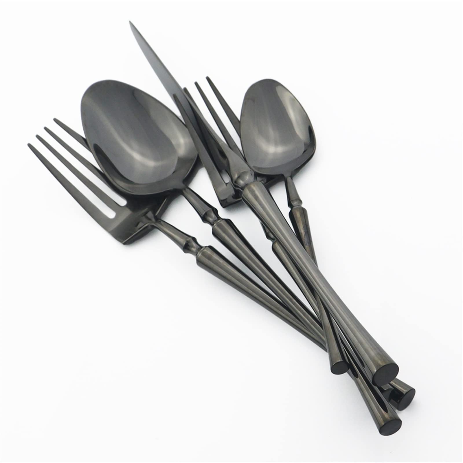 24 unids/set de vajilla negra, cubiertos de comida, mesa de acero inoxidable 304, tenedor de cena, cuchillo, juego de cuchara de café, juegos de vajilla de cocina for el hogar (Color : Black)