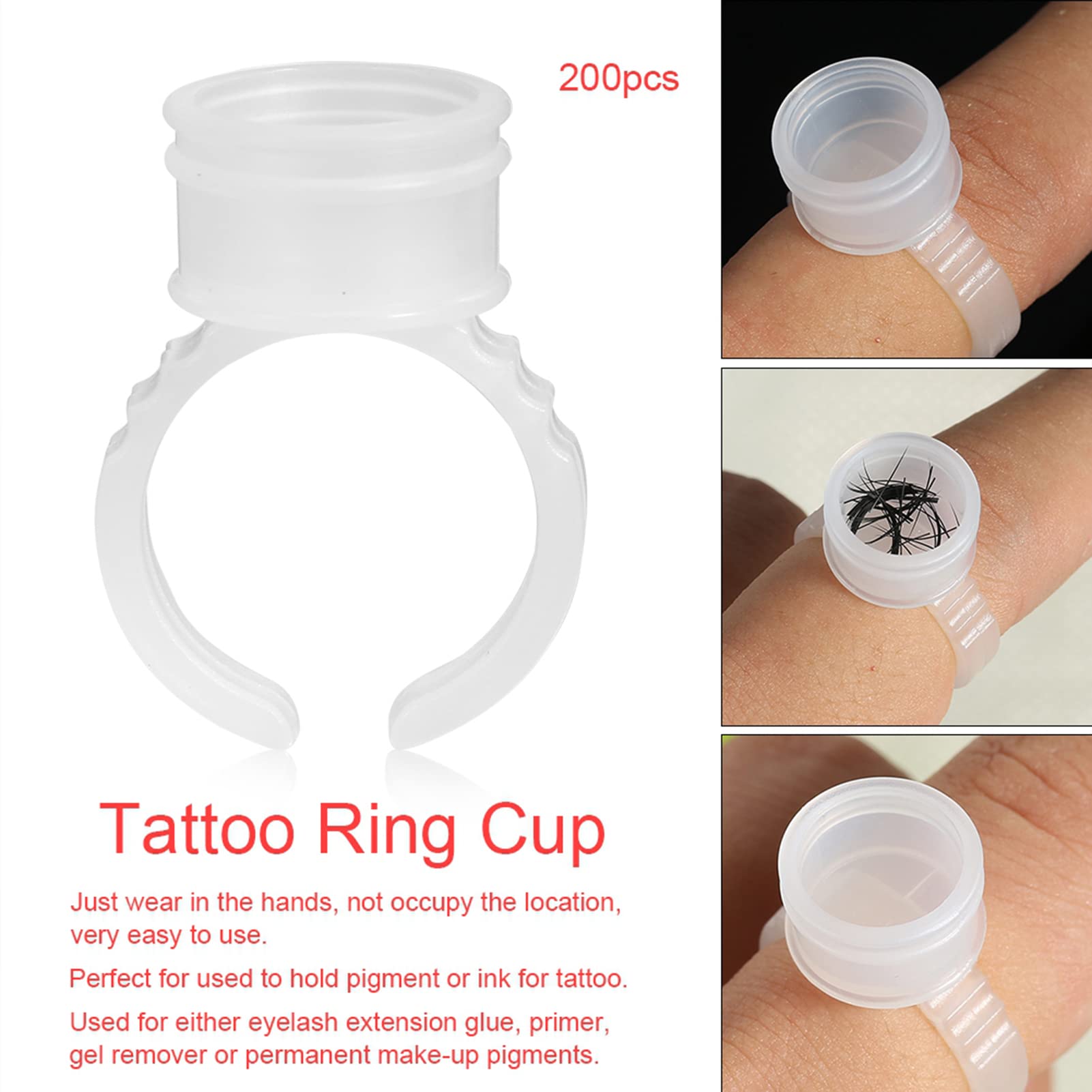 100/200/500 Stück Tattoo-Farbbecher, Wimpernkleberhalterringe, Einweg-Augenbrauen-Tattoo-Farbringe, Pigmenthalterbehälter, Becher, Mittlere Größe (200 Stück)