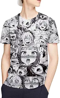 [YOMORIO] アヘ顔 T-shirt 半袖 メンズ カットソー AHEGAO アニメ ユニセックス パロディアニメ 二次元 個性的 カジュアル ヴィジュアル系 夏 男女兼用 ファッション 3Dプリント インパクト