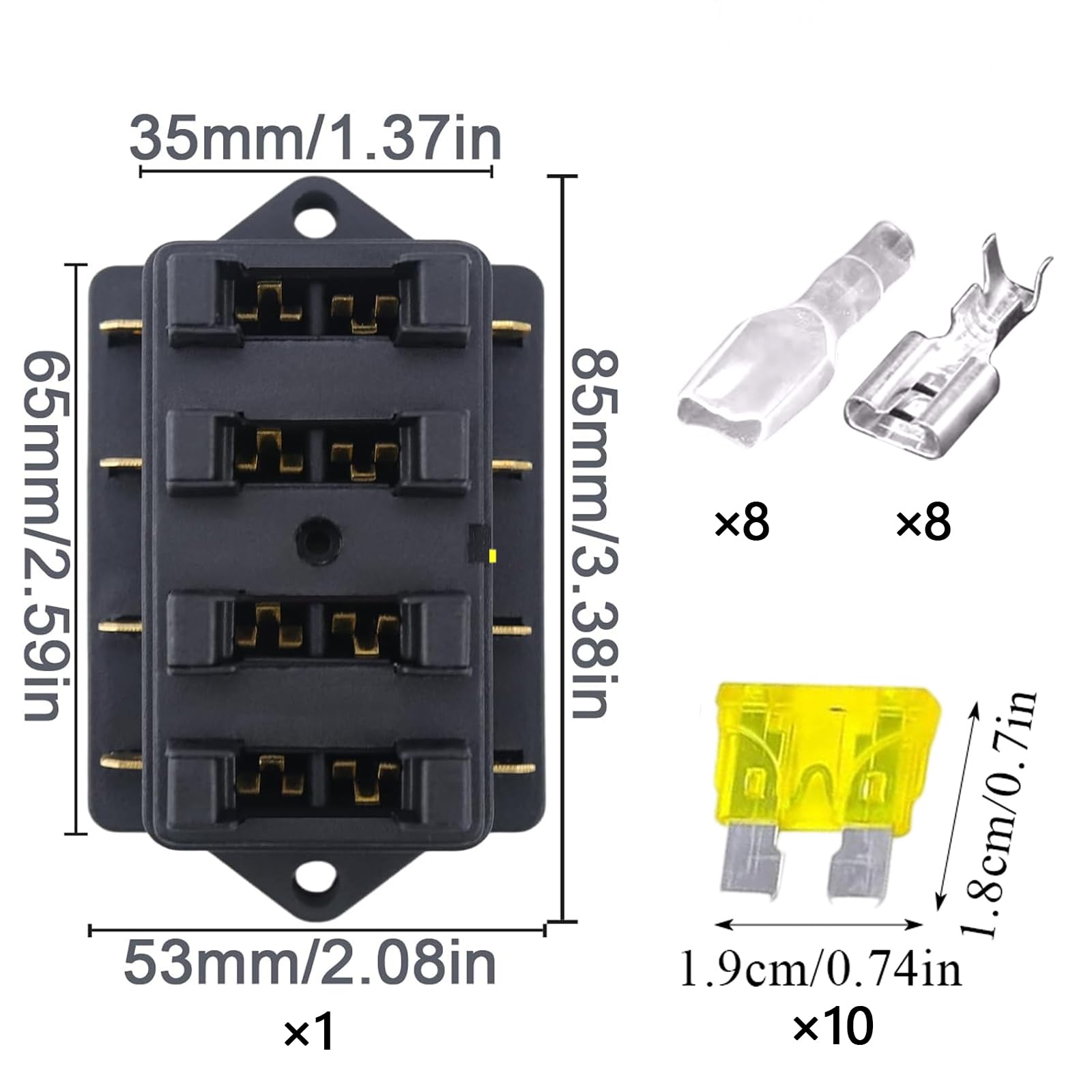 4-Way Portafusibili con 10 Fusibili a Lama Standard (5A 10A 15A 20A 25A) Scatola Porta Fusibile Standard per Auto, Barca, Camper, Camion, Yacht - 3