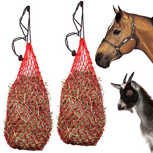 Majestic Ally 2 pcs Ultra Slow Feed 1.5"x1.5" Holes 40” Hay Net for Horses and livestocks (Red)