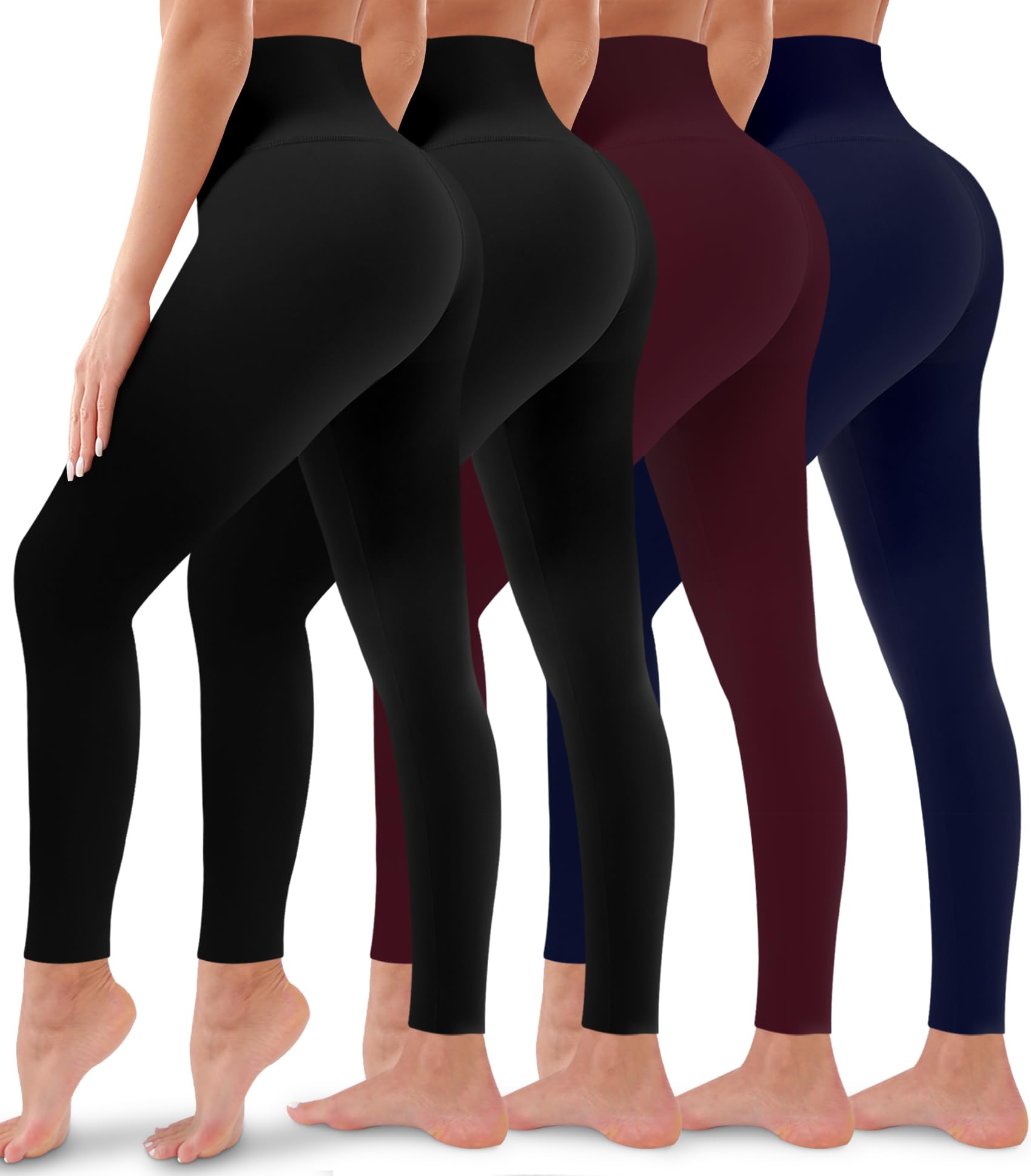 4 Pack Leggings for Women Butt Lift High Waisted Tummy Control No See-Through Yoga Pants Workout Running Leggings: 03-assort03 Small-Medium