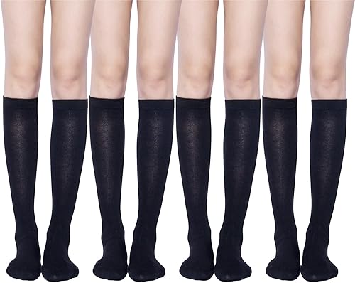 Miniatura 7 de Senker Fashion Calcetines altos hasta la rodilla para mujer, calcetines largos blancos de tubo negro a rayas para botas al aire libre deporte casual