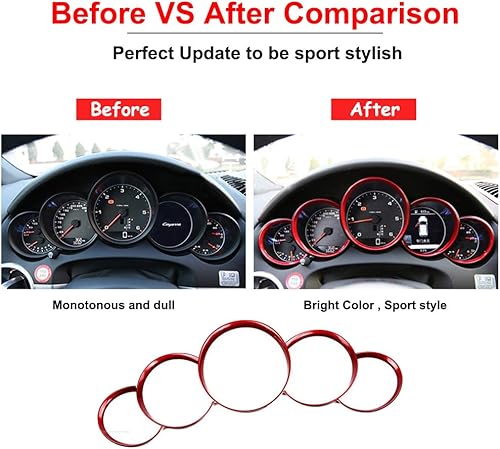 Miniatura 3 de GTINTHEBOX 5 anillos de cubierta de borde interior rojo para Porsche Cayenne 2010-2016, Porsche 911 2010-2016, Porsche Panamera 2010-2016