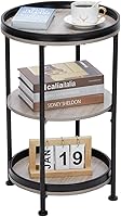 Vista 11 de Dulcii - Mesa auxiliar redonda con 3 estantes de almacenamiento para sala de estar, dormitorio, mesita de noche con estructura de acero