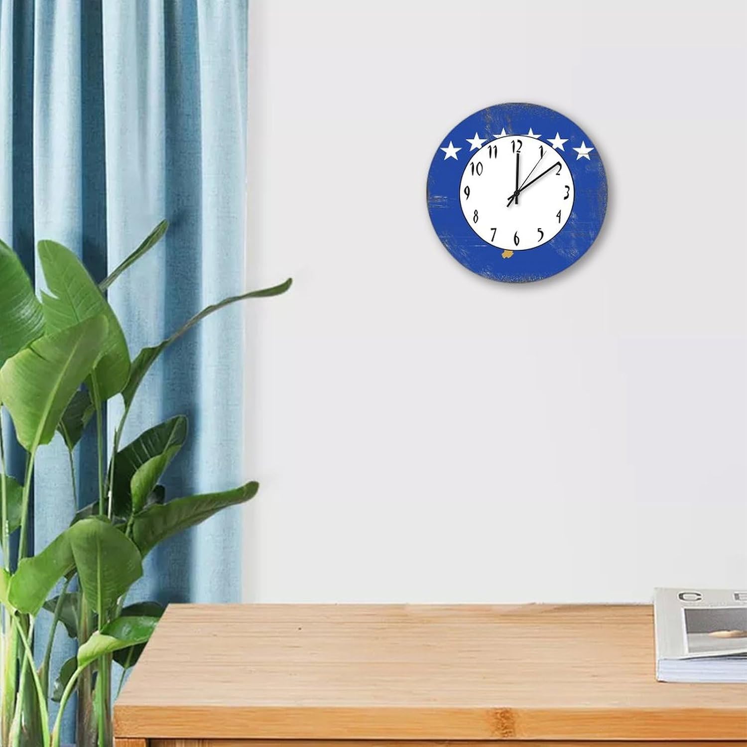 Vintage Kosovo National Flag Wall Clock Silent Non Ticking Wooden Clocks Kosovo Clock Battery Operated 12in Round Clock, Rustic Clocks Decor for Home Kitchen Office