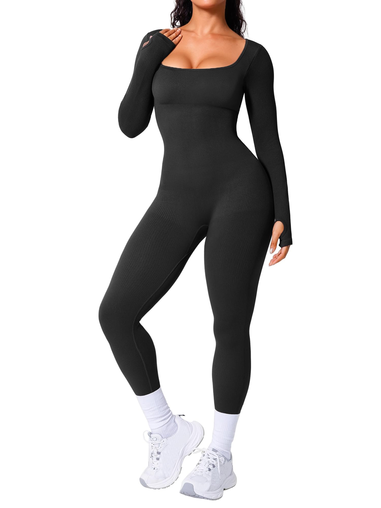 BRXL Long Sleeve Workout Jumpsuits for Women Full Body Suits Yoga Outfits