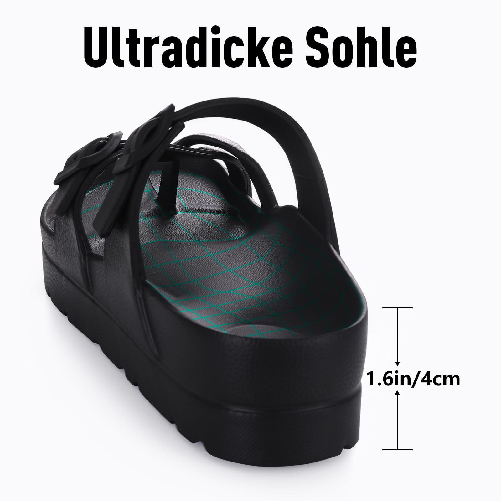Beslip Plattform Sandalen Damen mit Arch Support Komfortable Schaumstoff Rutschen Leichte Dicke Sohlen Verstellbare Schnalle Ultra Cushion