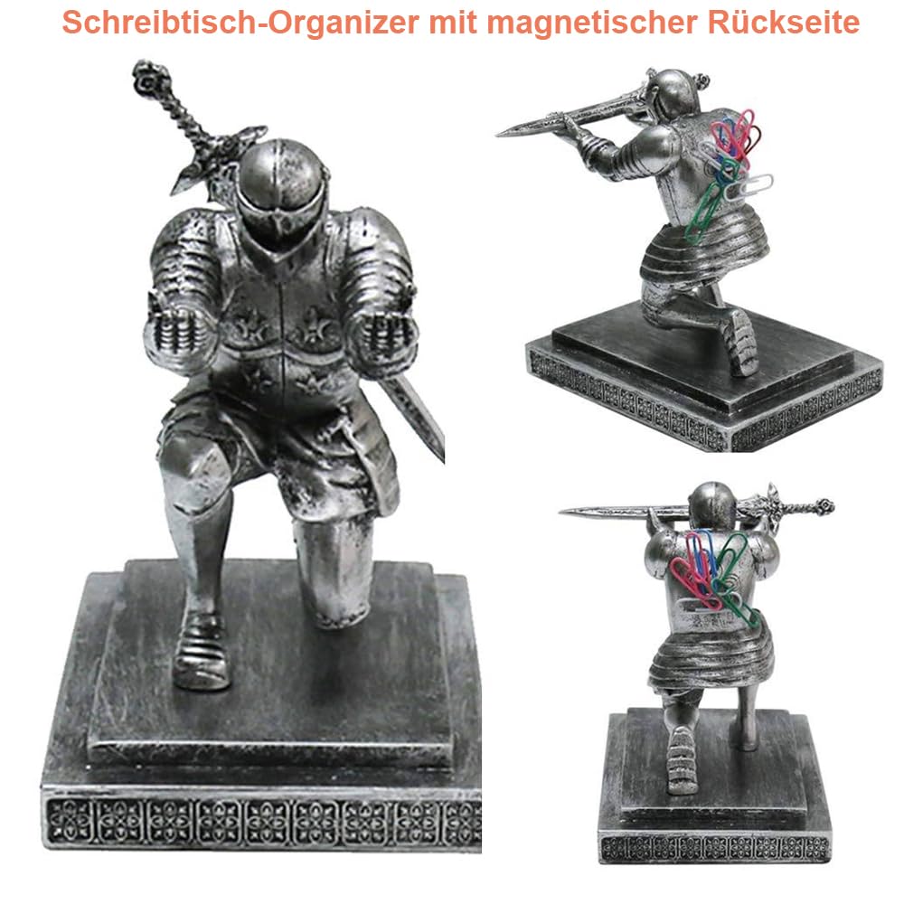 Portapenne cavaliere, guerriero corazzato medievale, fantastico organizer da scrivania, fermacarte per il mantello della guardia, ornamenti inginocchiati del centurio romano, regali per uomini