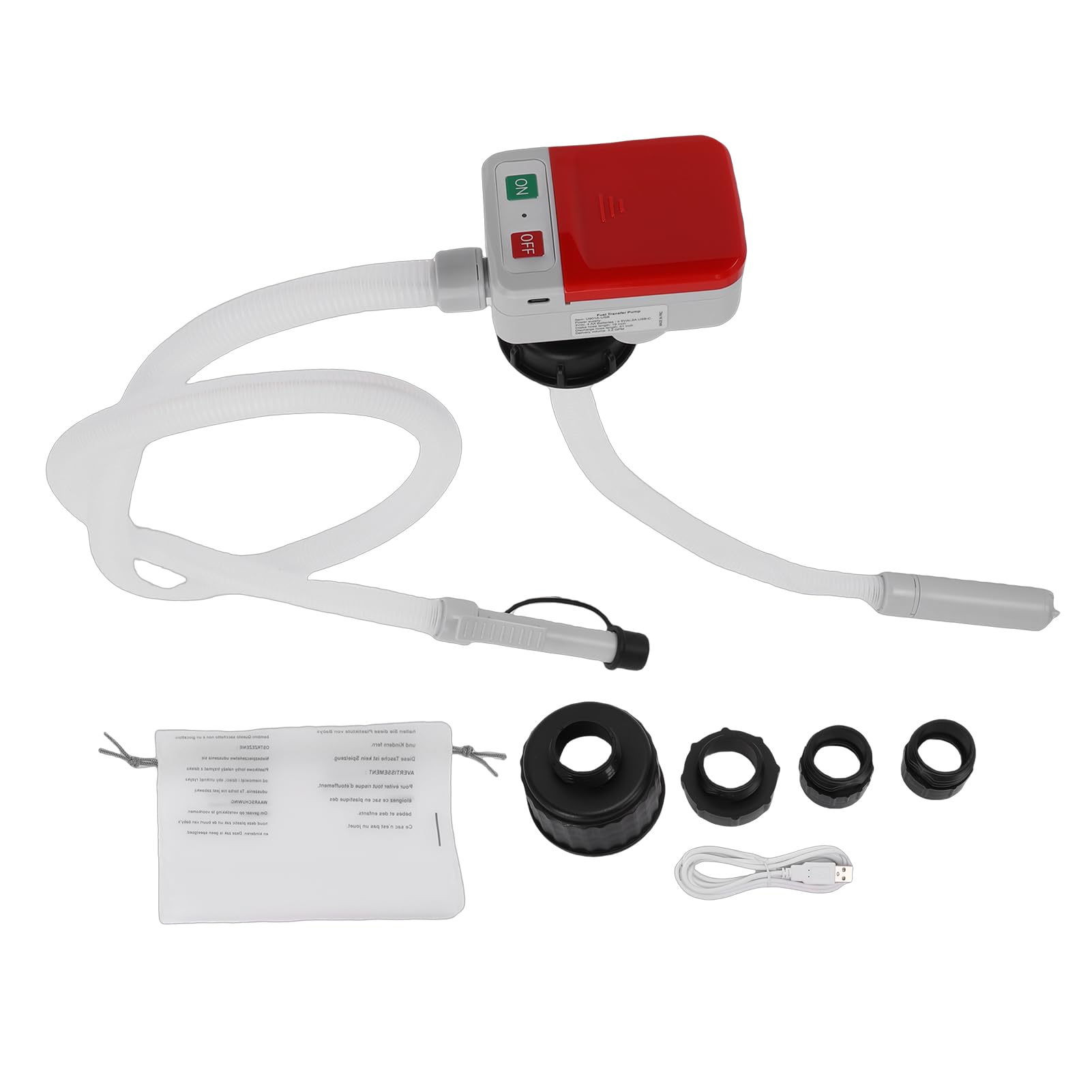 Walfront Elektryczna Pompa do Transferu Paliwa z Czujnikiem Automatycznego Zatrzymania 3,2 GPM, 51-calowy wąż, 4 Adaptery, do Benzyny i Nafty, Przenośna, Zasilana Bateryjnie i Przez USB