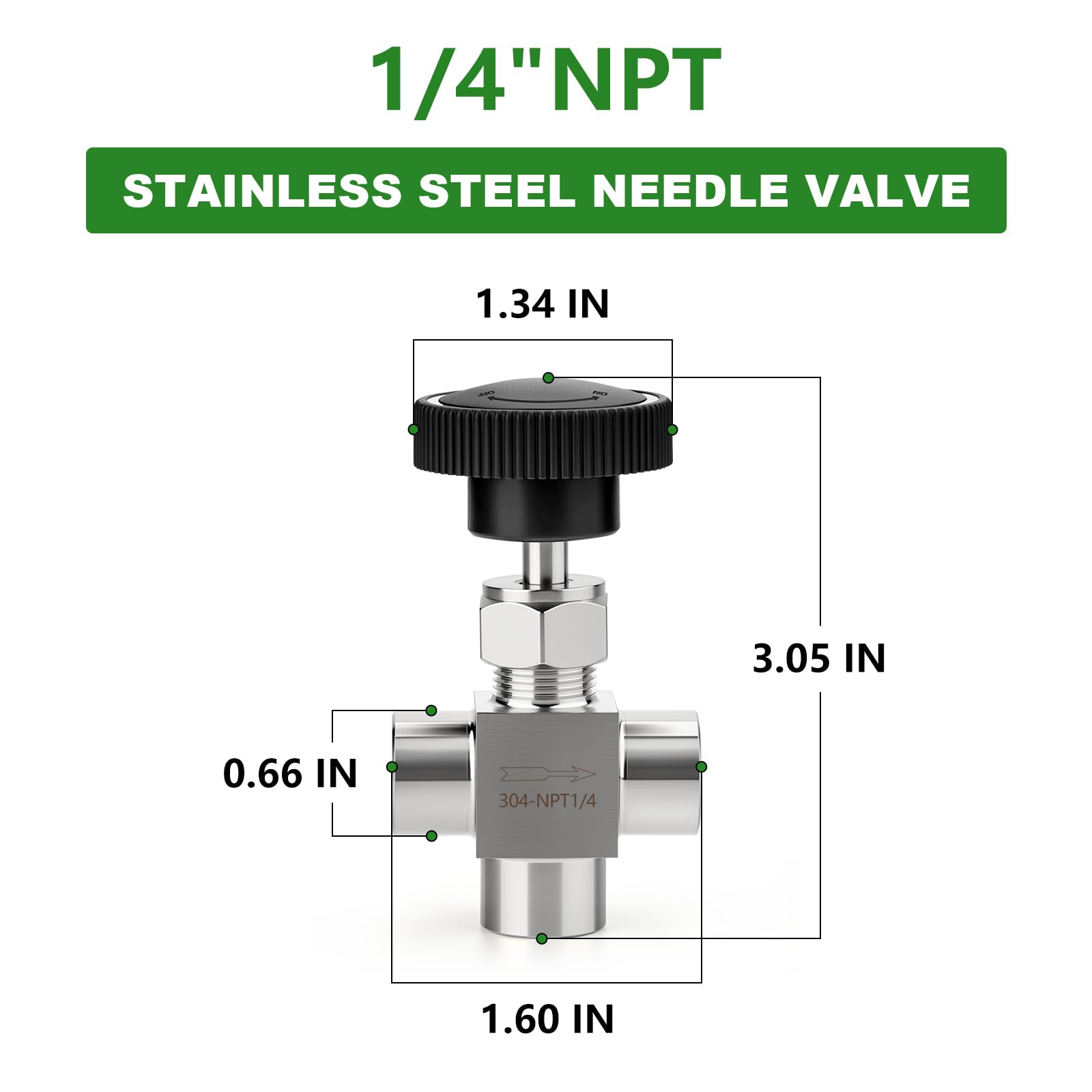 TAISHER 1 vanne à aiguille en acier inoxydable 304 3 voies 6,35 mm NPT femelle pour contrôle du débit eau, gaz, huile