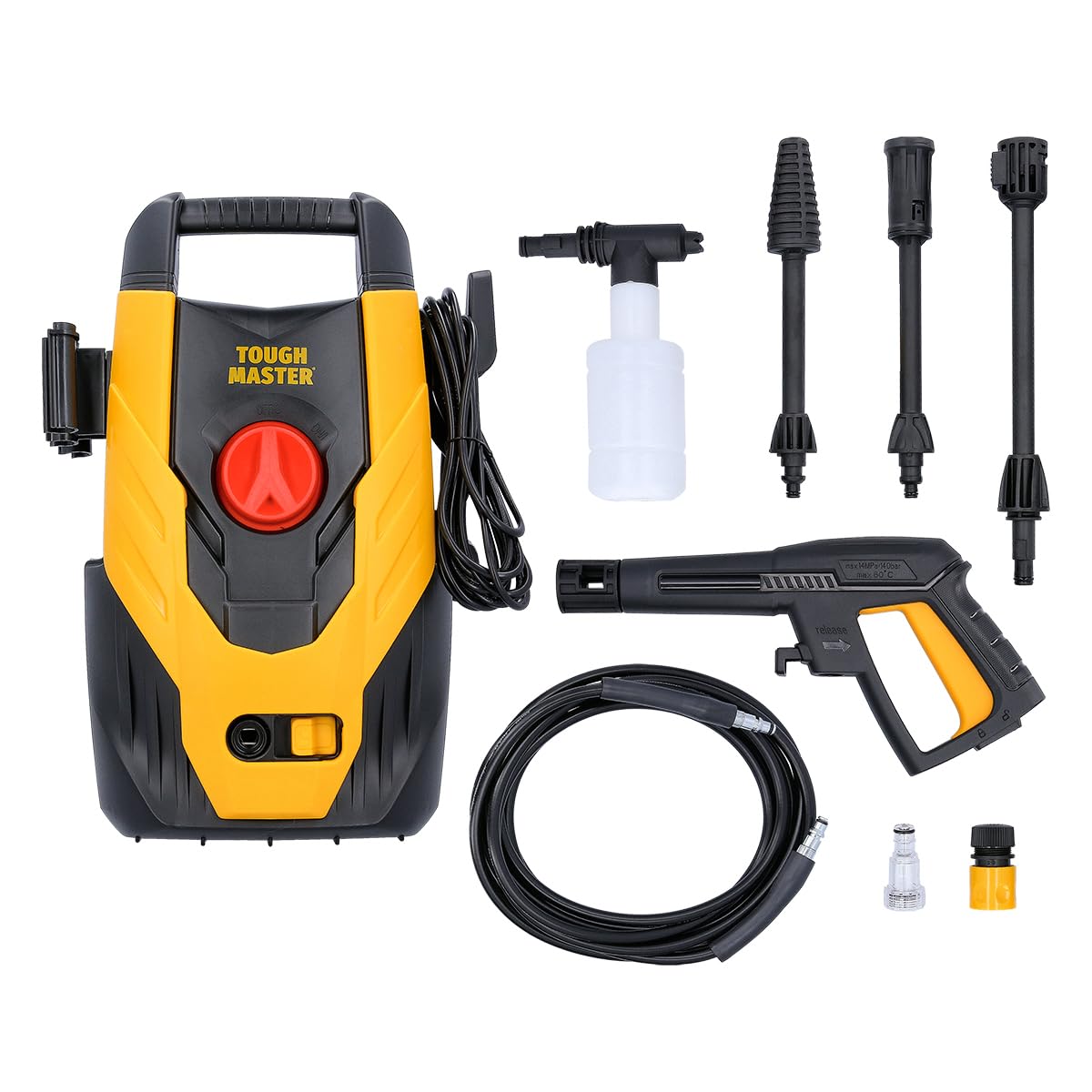 TOUGH MASTER Pressure Washer110 Bar 1400W Flow Rate 390 L/H, High Power Washer For Cleaning Car Vehicle Floor Wall Furniture Patio, Compact Lightweight Portable Jet