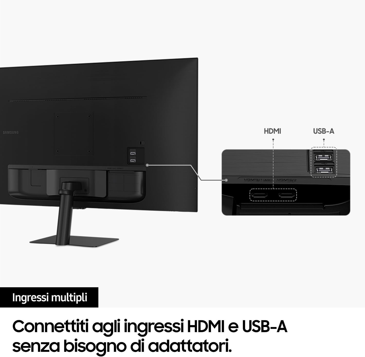 Samsung Smart Monitor M5 (S32DM502), Flat 32'', 1920x1080 (Full HD), Smart Hub con app di streaming, Office 365, Gaming Hub, Speaker integrati, Telecomando, WiFi, HDMI, USB Nero 32'' Versione 2024 M5 / Full HD - Immagine 5