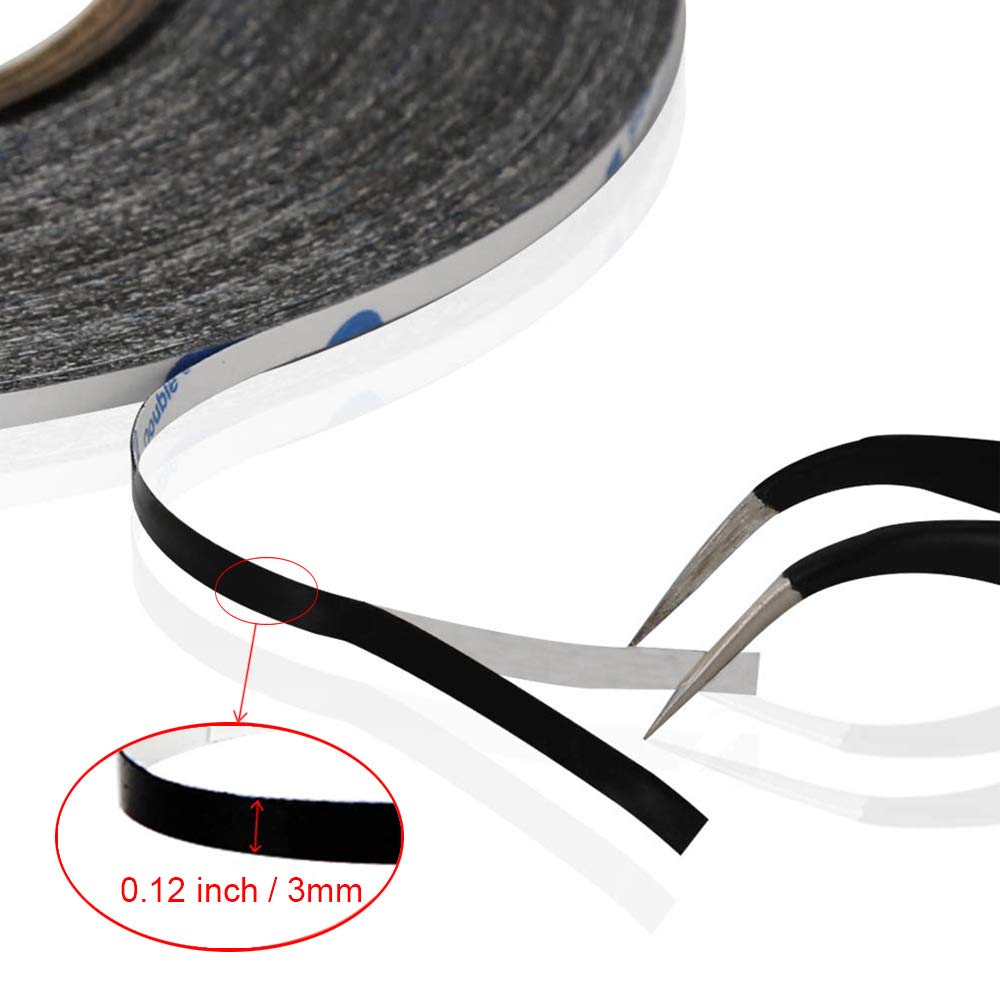 3 mm Double Sided Layer Strong Adhesive Tape 50 Meters Long Roll,Including 1 Pair of Tweezers for Smartphone Tablet Touch Screen Digitizer LCD Screen Display Repair(Black)