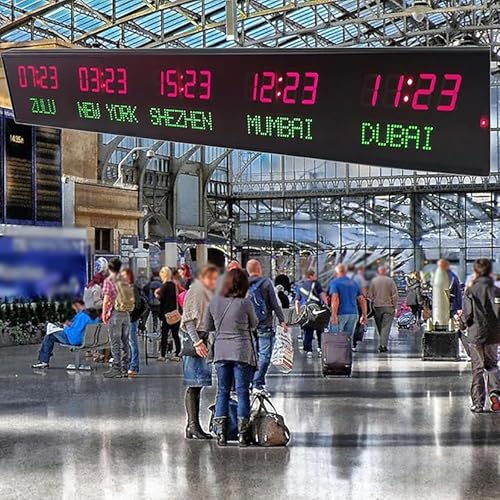 Image of Digital Time Zone Clock with Brightness Adjustment - Displays Time for 5 Cities, Perfect for Offices and Enterprises